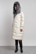Купить Пальто утепленное с чернобуркой зимнее женское светло-бежевого цвета 133156SB, фото 10