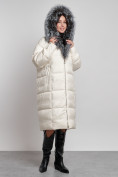 Купить Пальто утепленное с чернобуркой зимнее женское светло-бежевого цвета 133156SB, фото 11