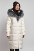 Купить Пальто утепленное с чернобуркой зимнее женское светло-бежевого цвета 133156SB, фото 14