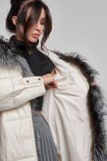 Купить Пальто утепленное с чернобуркой зимнее женское светло-бежевого цвета 133156SB, фото 18