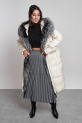 Купить Пальто утепленное с чернобуркой зимнее женское светло-бежевого цвета 133156SB, фото 2