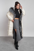 Купить Пальто утепленное с чернобуркой зимнее женское светло-бежевого цвета 133156SB, фото 3