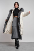 Купить Пальто утепленное с чернобуркой зимнее женское светло-бежевого цвета 133156SB, фото 4
