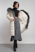 Купить Пальто утепленное с чернобуркой зимнее женское светло-бежевого цвета 133156SB, фото 5