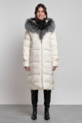 Купить Пальто утепленное с чернобуркой зимнее женское светло-бежевого цвета 133156SB, фото 6