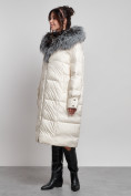 Купить Пальто утепленное с чернобуркой зимнее женское светло-бежевого цвета 133156SB, фото 7