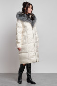 Купить Пальто утепленное с чернобуркой зимнее женское светло-бежевого цвета 133156SB, фото 8