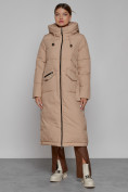 Купить Пальто утепленное с капюшоном зимнее женское бежевого цвета 133159B