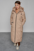 Купить Пальто утепленное с капюшоном зимнее женское бежевого цвета 133159B, фото 10