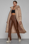 Купить Пальто утепленное с капюшоном зимнее женское бежевого цвета 133159B, фото 12
