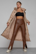 Купить Пальто утепленное с капюшоном зимнее женское бежевого цвета 133159B, фото 13