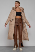 Купить Пальто утепленное с капюшоном зимнее женское бежевого цвета 133159B, фото 14