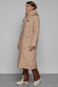 Купить Пальто утепленное с капюшоном зимнее женское бежевого цвета 133159B, фото 2