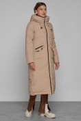 Купить Пальто утепленное с капюшоном зимнее женское бежевого цвета 133159B, фото 3