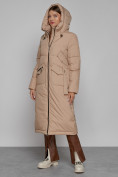 Купить Пальто утепленное с капюшоном зимнее женское бежевого цвета 133159B, фото 5