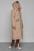 Купить Пальто утепленное с капюшоном зимнее женское бежевого цвета 133159B, фото 6