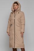 Купить Пальто утепленное с капюшоном зимнее женское бежевого цвета 133159B, фото 7