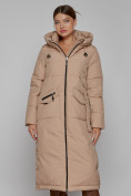 Купить Пальто утепленное с капюшоном зимнее женское бежевого цвета 133159B, фото 8
