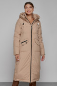 Купить Пальто утепленное с капюшоном зимнее женское бежевого цвета 133159B, фото 9