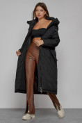 Купить Пальто утепленное с капюшоном зимнее женское черного цвета 133159Ch, фото 12