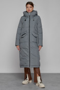 Купить Пальто утепленное с капюшоном зимнее женское серого цвета 133159Sr