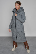 Купить Пальто утепленное с капюшоном зимнее женское серого цвета 133159Sr, фото 10