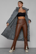 Купить Пальто утепленное с капюшоном зимнее женское серого цвета 133159Sr, фото 12