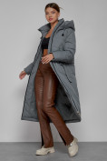 Купить Пальто утепленное с капюшоном зимнее женское серого цвета 133159Sr, фото 13