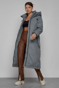Купить Пальто утепленное с капюшоном зимнее женское серого цвета 133159Sr, фото 14