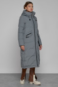 Купить Пальто утепленное с капюшоном зимнее женское серого цвета 133159Sr, фото 3