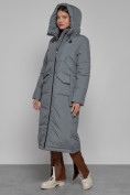 Купить Пальто утепленное с капюшоном зимнее женское серого цвета 133159Sr, фото 5