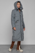 Купить Пальто утепленное с капюшоном зимнее женское серого цвета 133159Sr, фото 6
