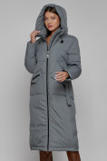 Купить Пальто утепленное с капюшоном зимнее женское серого цвета 133159Sr, фото 7