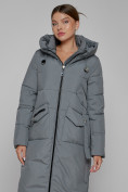 Купить Пальто утепленное с капюшоном зимнее женское серого цвета 133159Sr, фото 8