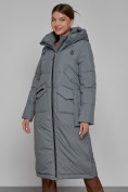 Купить Пальто утепленное с капюшоном зимнее женское серого цвета 133159Sr, фото 9