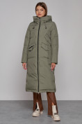 Купить Пальто утепленное с капюшоном зимнее женское зеленого цвета 133159Z