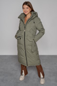 Купить Пальто утепленное с капюшоном зимнее женское зеленого цвета 133159Z, фото 10