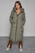 Купить Пальто утепленное с капюшоном зимнее женское зеленого цвета 133159Z, фото 11