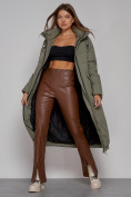 Купить Пальто утепленное с капюшоном зимнее женское зеленого цвета 133159Z, фото 12