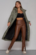 Купить Пальто утепленное с капюшоном зимнее женское зеленого цвета 133159Z, фото 13