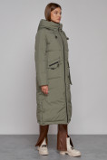 Купить Пальто утепленное с капюшоном зимнее женское зеленого цвета 133159Z, фото 3