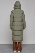Купить Пальто утепленное с капюшоном зимнее женское зеленого цвета 133159Z, фото 4
