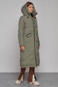 Купить Пальто утепленное с капюшоном зимнее женское зеленого цвета 133159Z, фото 6