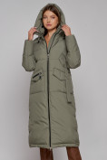 Купить Пальто утепленное с капюшоном зимнее женское зеленого цвета 133159Z, фото 7