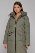 Купить Пальто утепленное с капюшоном зимнее женское зеленого цвета 133159Z, фото 8