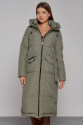 Купить Пальто утепленное с капюшоном зимнее женское зеленого цвета 133159Z, фото 9