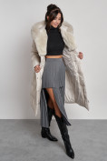 Купить Пальто утепленное с капюшоном и мехом зимнее женское бежевого цвета 133203B, фото 18