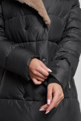 Купить Пальто утепленное с капюшоном и мехом зимнее женское черного цвета 133203Ch, фото 10