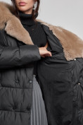 Купить Пальто утепленное с капюшоном и мехом зимнее женское черного цвета 133203Ch, фото 11