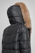 Купить Пальто утепленное с капюшоном и мехом зимнее женское черного цвета 133203Ch, фото 12